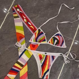 Women's Scarf Swimsuit Sexy 3 Pieces Bikini Set Designer Brand Beach Sports Swimwear (Color: bikini headband, size: S)