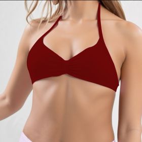 Strappy Bra Top Women High Support Thin Strap Halter Sport Seamless Bras Scrunch Workout Yoga Tank (Color: Red, size: L)