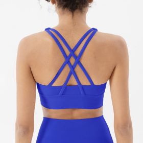 Nylon Top Women Bra Sexy Top Woman Breathable Underwear Women Fitness Yoga Sports Bra For Women Gym 22 Colors (Color: Electric Blue, size: S)