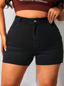 Hip Lifting Elastic Frayed Edge Denim Shorts Retro Tik Tok Popular Shorts Body Shaper with Pockets flare jeans Trendy Pattern Design high waist (size: size 4)