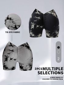 2 Pack Women's Tie Dye High Waist V-Back Scrunch Yoga Shorts, Peach Lift Seamless Sport Athletic Shorts With Stretch Fabric, Fitness Workout Bott (Color: 2PACK1, size: L)