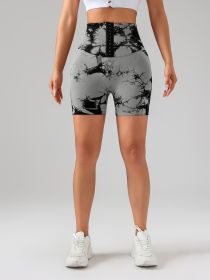 Tie Dye Button Everyday Wear Spring Summer Sports Shorts, High Waist Butt Lift Tie Dye Shorts (Color: Grey, size: M)