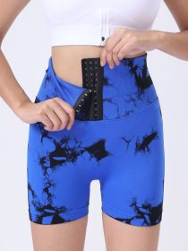 Tie Dye Button Everyday Wear Spring Summer Sports Shorts, High Waist Butt Lift Tie Dye Shorts (Color: Blue, size: L)