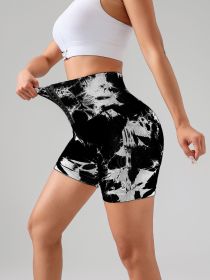 Tie Dye Button Everyday Wear Spring Summer Sports Shorts, High Waist Butt Lift Tie Dye Shorts (Color: Black, size: S)