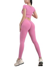 High Waist Yoga Pants For Women, Seamless, Scrunch Butt, Elastic, Ultra-Soft Comfort Fit, Solid Color Sports Leggings (Color: Pink, size: L)