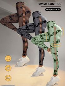 3 Pack Women's Tie-Dye Cutout Yoga Pants High-Waisted Leggings Women's Tie-Dye Leggings, (Color: 3PACK4, size: L)
