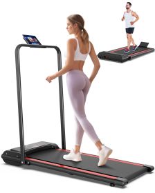 Portable Home Office Treadmill With Armrests, 265 Lbs Load Capacity, Powerful Silent Motor, 12 Programs, Remote Control (Color: Black)
